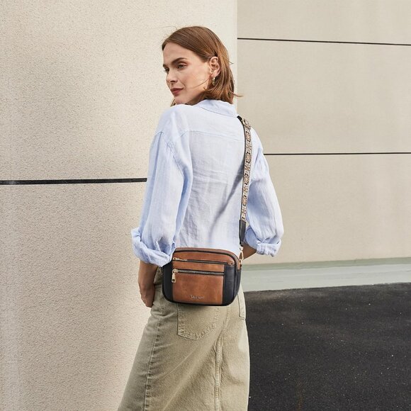 Telena Women Black Brown Vegan Leather Shoulder Handbags With Adjustable Strap - Picture 2 of 7